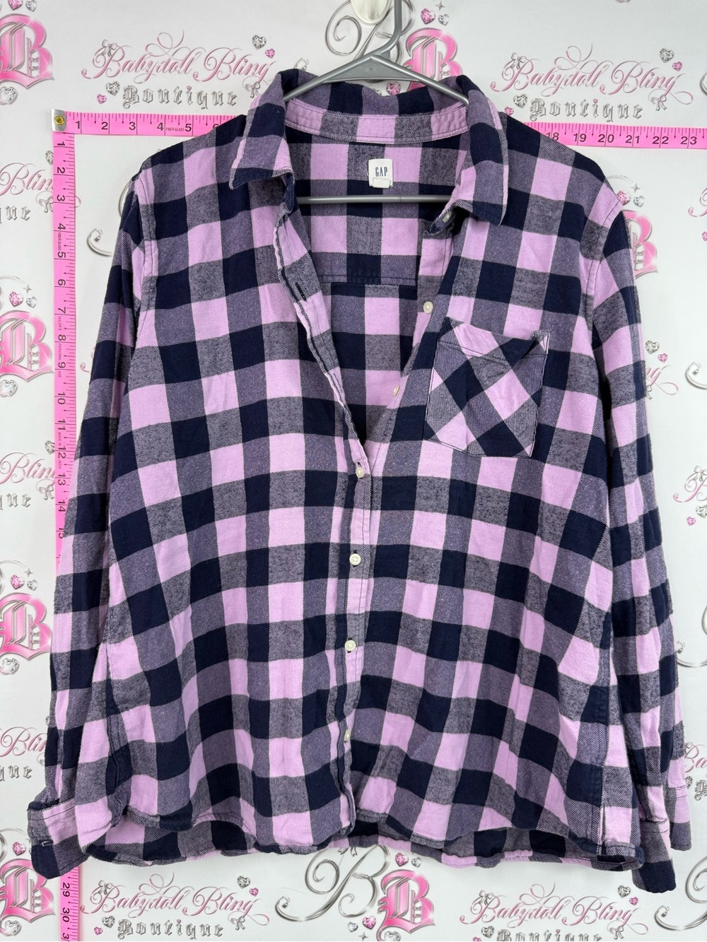 GAP long sleeve shirt Pink purple and Navy Buffalo Plaid Button-Up Shirt